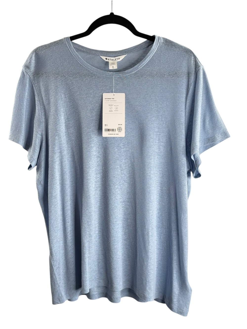 Athleta Sky Blue GETAWAY TEE Linen Blend Short Sleeve Crew Tee NWT $55